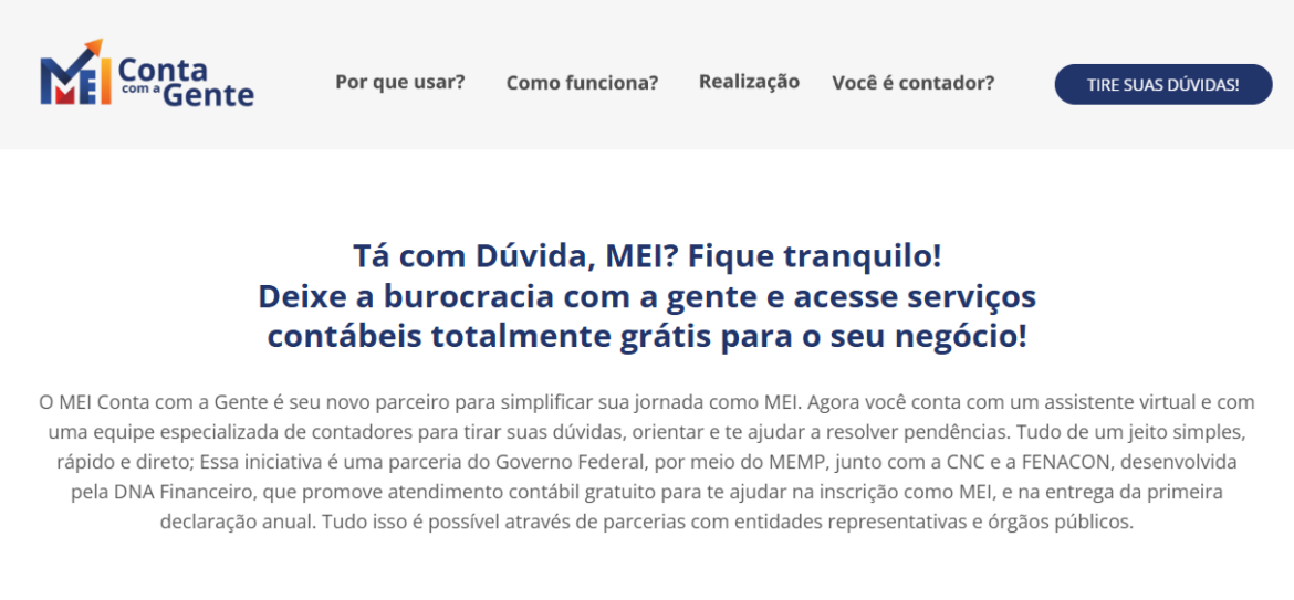 MEI Conta com a gente facilita vida do microempreendedor individual.(Reprodução/site)